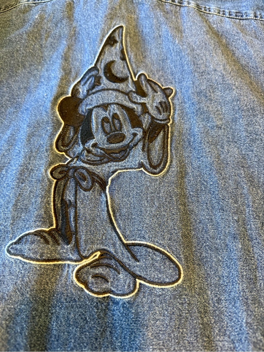 Vintage Disney Catalog Sorcerer Mickey Mouse Button Down Denim Shirt Size XL EXC